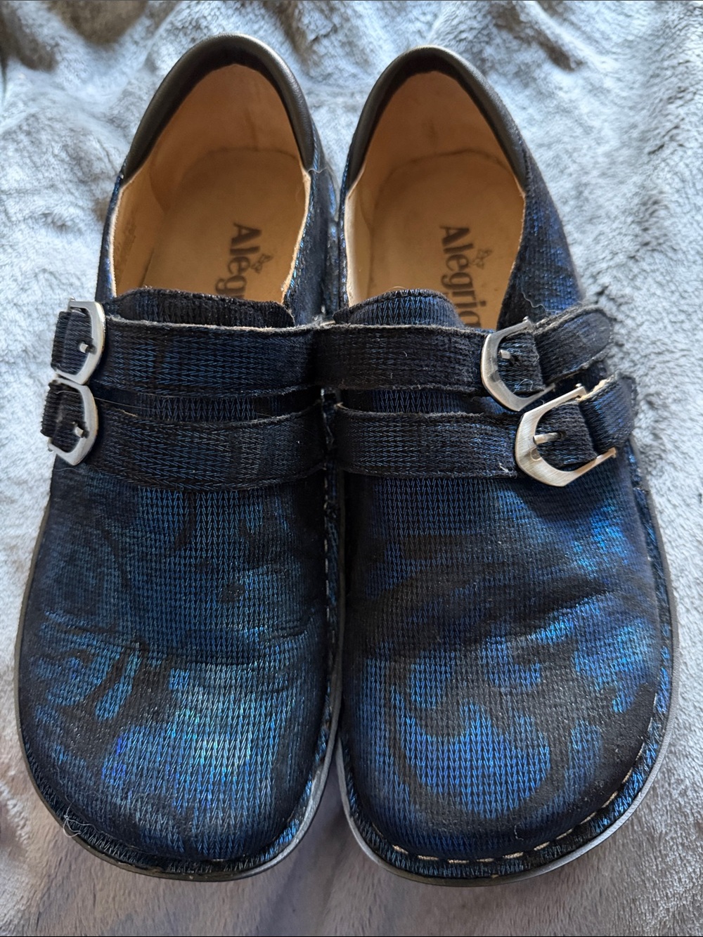 Alegria Women's Blue Floral Double-Buckle Clogs